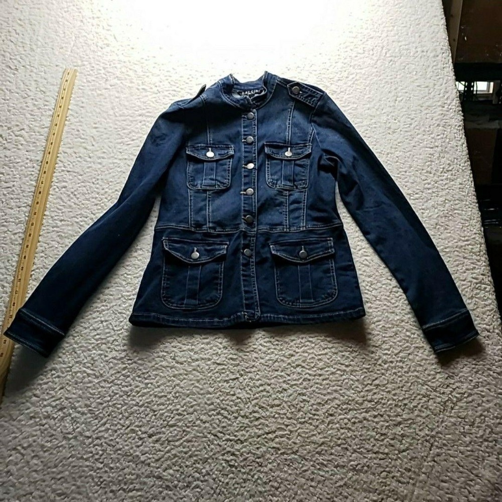 Baccini Jacket Womens Small Blue Denim Military Button Front Collared Pockets